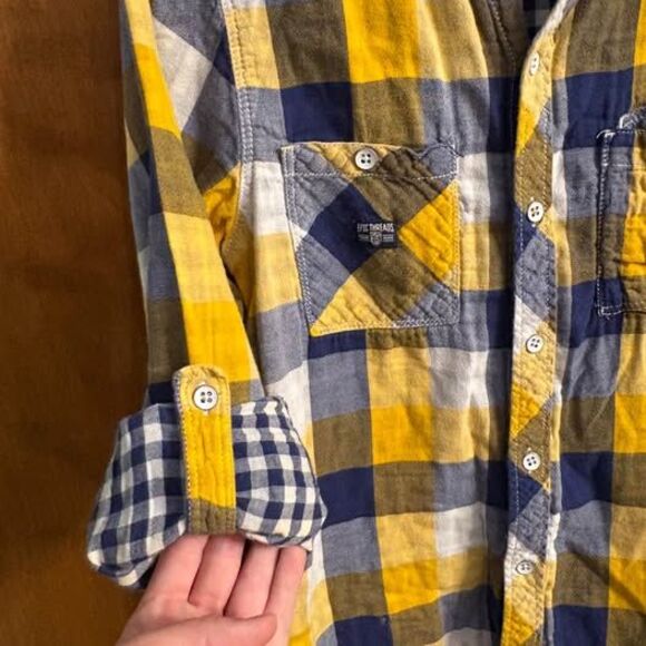 Blue Yellow Kid Long Sleeve Flannel Button Up Collared Casual Nice Youth Boys L - Picture 6 of 9